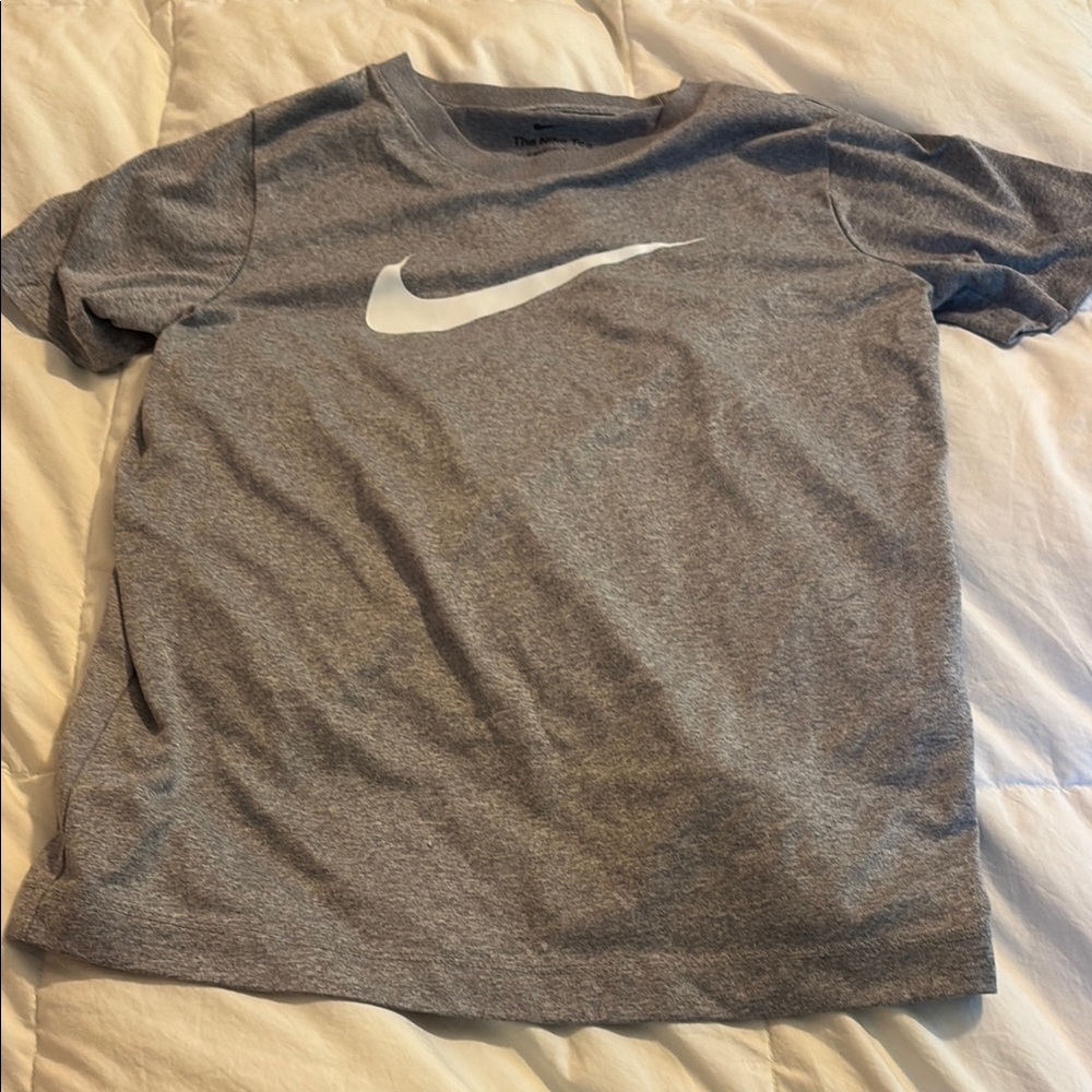 Nike Heather Gray Dri-Fit Tee with White Swoosh